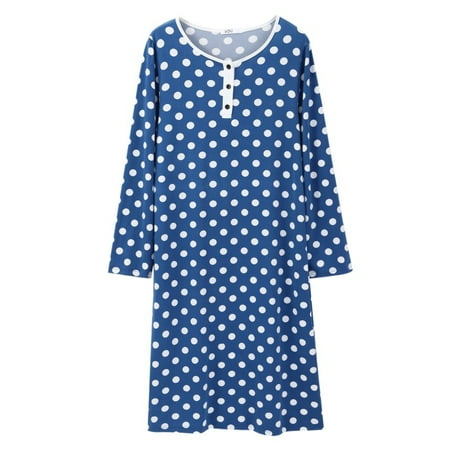 

Valcatch Women s Pajamas Long Sleeve Soft Nightdress Polka Dot Printed Home Wear(Navy Blue S)