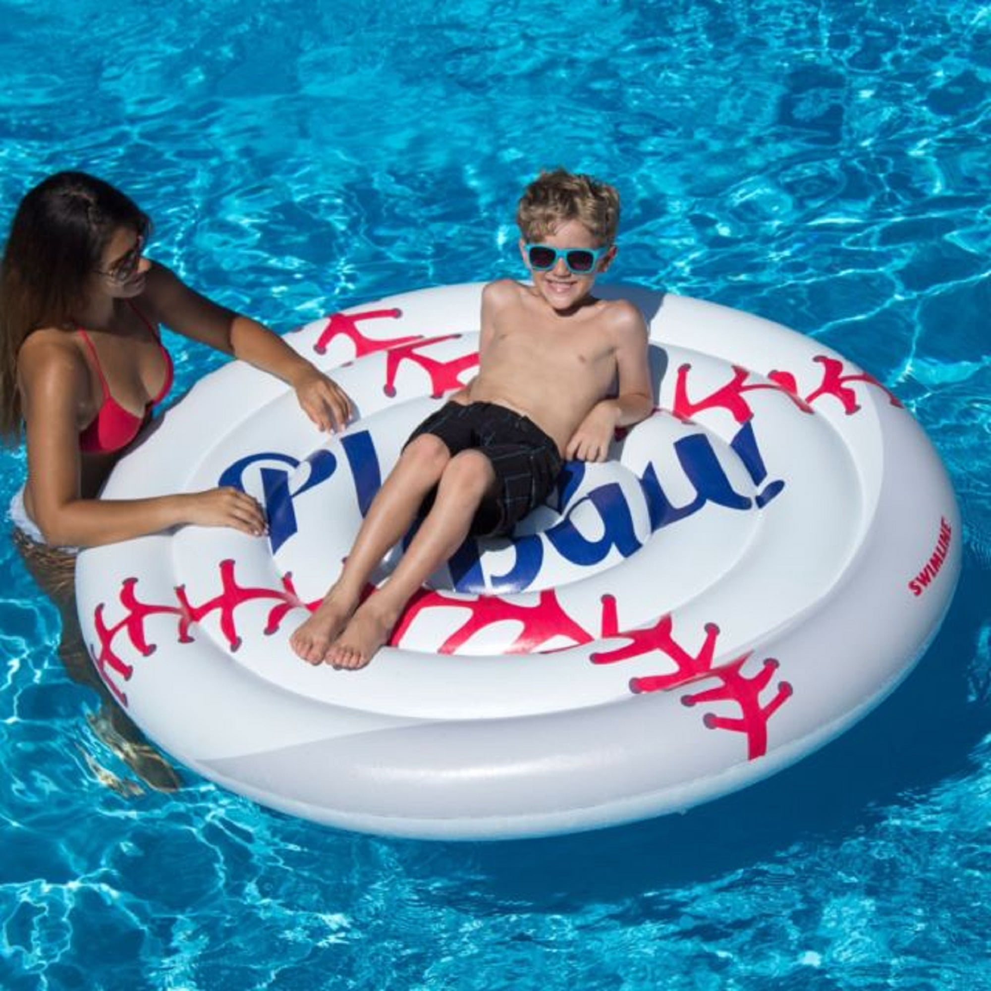 Swimline 60” Inflatable Swimming Pool Lounging Cool Sport Giant Baseball Island Ages 4 and Up -