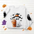 thumbnail image 6 of TKLPEHG Womens Halloween Sweatshirt 2026 Funny Cute Witch Hat Ghost Coffee Cup Graphic Long Sleeve Pullover Crewneck Comfy Holiday Tops Fall Clothes (White,S), 6 of 6