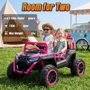 Joyracer 4WD 24 volt Ride On Toys, 800W Electric Cars for Kids with 2 Seater & Romote Control, Power Car Wheel w/ Spring Suspension, Bluetooth Music, Rose