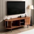 thumbnail image 2 of 55" TV Stand, Modern Media Console Table with Sliding Door, Gaming Entertainment Center, Storage Cabinet for Living Room, Bedroom, Office, Mid-Century Walnut Design, 2 of 10
