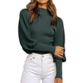 thumbnail image 1 of Duoif Pulls pour Femmes Tendance Col Montant Couleur Unie Manches Longues Tricot Épais Décontracté Hauts pour Femmes Vert S, 1 of 7