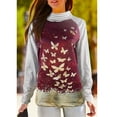 thumbnail image 5 of Camisetas elegantes de manga larga con cuello apilado para mujer, ropa holgada de algodón con estampado de mariposa dorada, 5 of 5