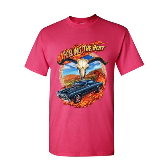Tee Hunt Feeling The Heat T-Shirt Route 66 American Muscle Retro Vintage Mens Shirt, Hot Pink, Large
