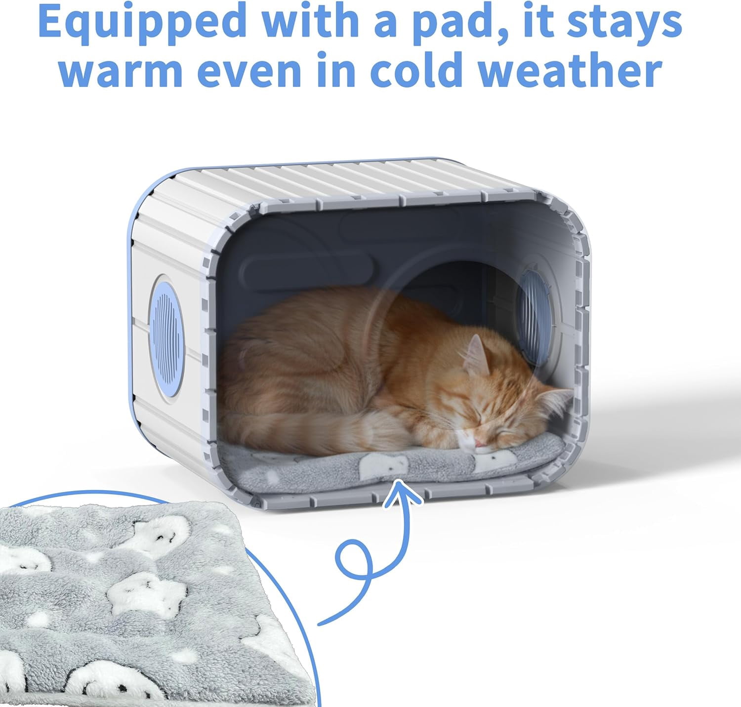 Joxxoaa Outdoor resin weatherproof cat house,with mat ventilated and insulated for Cats,Kittens,Puppies,washable,easy to assemble,scratch and bite-resistant,non-stick to hair (blue)