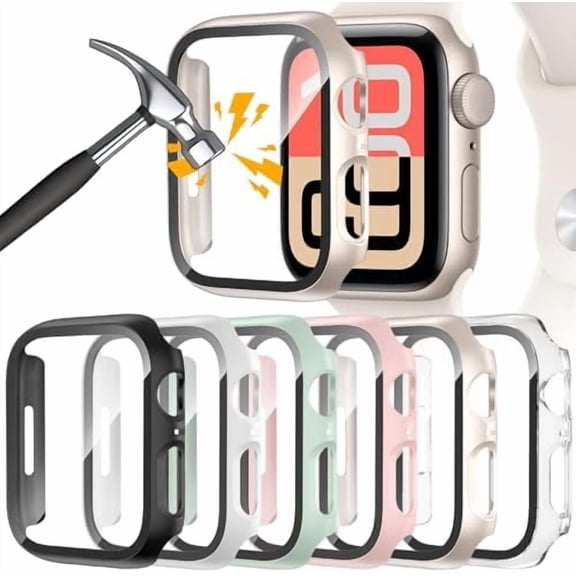 [6 Pack] Case for Apple Watch 40mm SE 3/SE 2nd Gen/Series 6/5/4/SE, Ultra‑Thin Tempered Glass Screen Protector, Full‑Coverage Shockproof Hard Face Cover for iWatch 40mm
