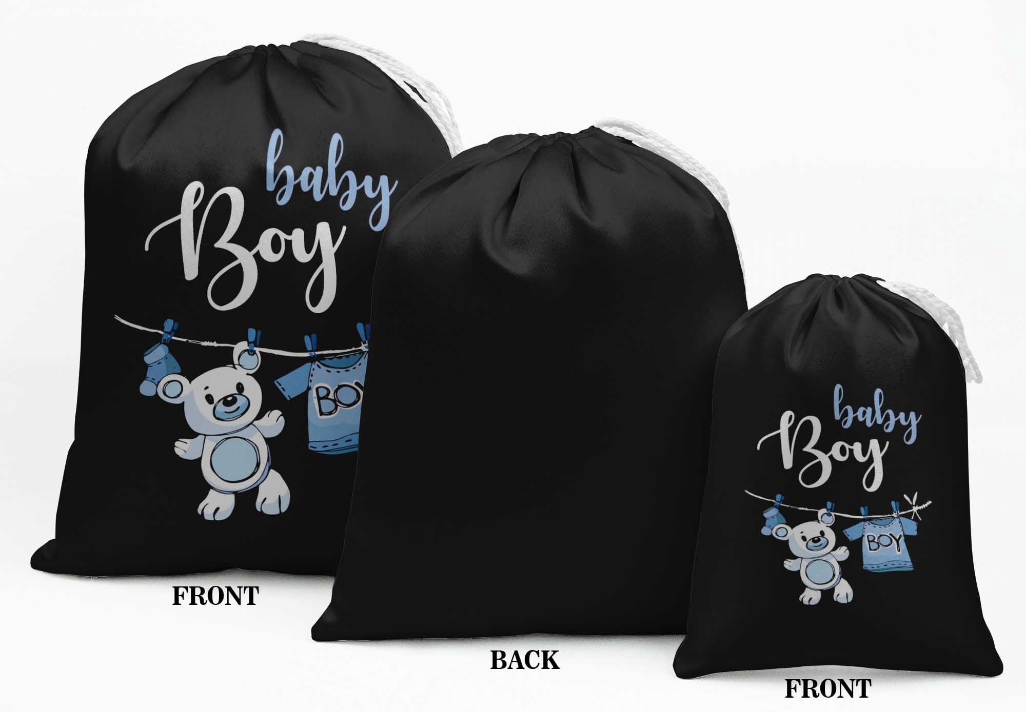 Darling Souvenir Black Hanging Teddy & Boy Baby Shower Party Supplies Favor Bags&nbsp;Drawstring Pouches&nbsp;15 Pieces