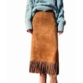 thumbnail image 2 of Suede Skirts for Women Fall Winter Midi Pencil Skirt with Tassel Light Brown XL, 2 of 7