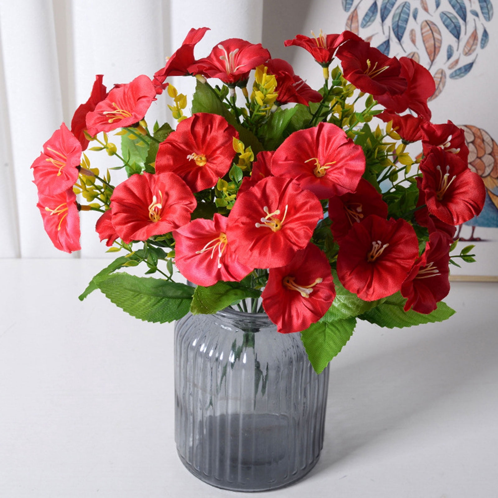 YAHHU 5pcs Simulated Artificial Morning Glory Flowers Bouquet 5 Colors Fade Proof Silk for Home Outdoor Garden Decoration, 15.7 inches / 40 cm