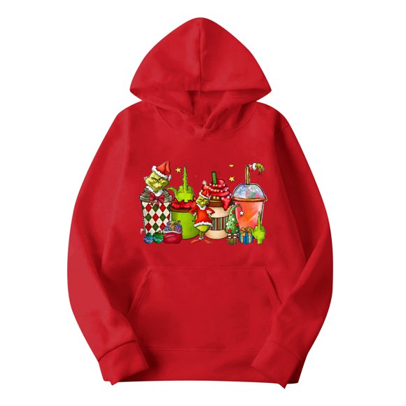 Affordable Christmas Corashan Ugly Christmas Sweater Funny Christmas Fashion Print Loose Men's and women's Long Sleeve Hooded Sweater Brown, 2XL
