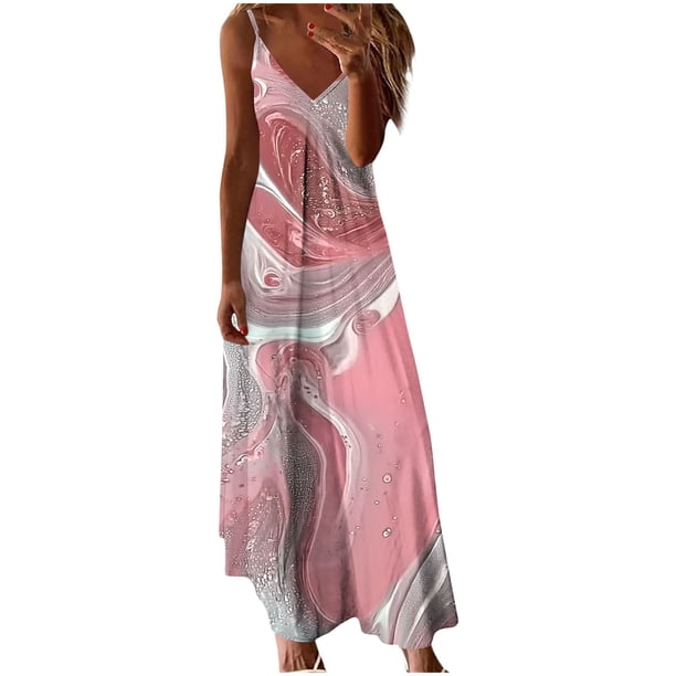 Vestido de Verano Casual de las Mujeres, Impresión Plegada Casual de Verano, Vestido de Cuello en V sin Mangas de Camis