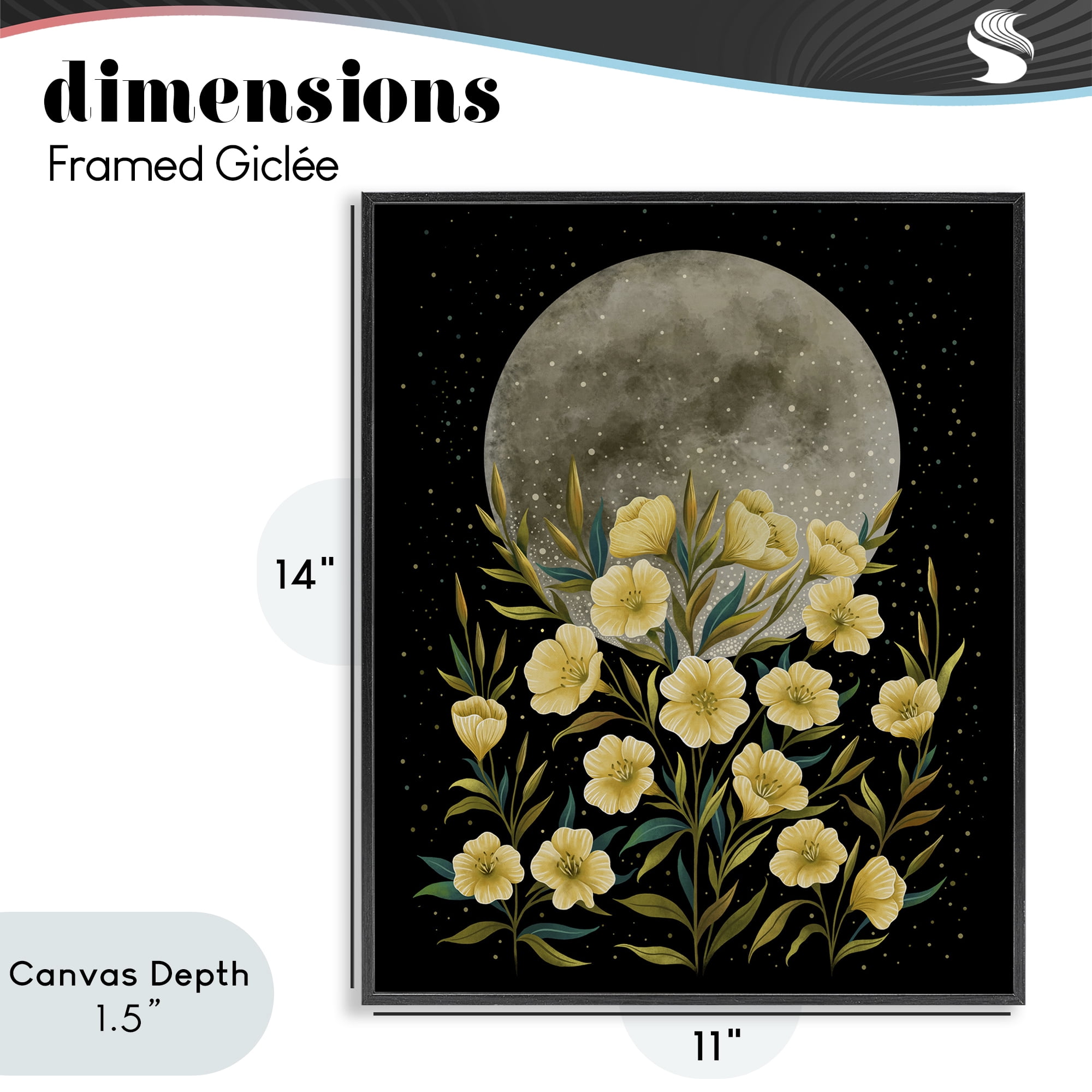 Stupell Industries Moon Greeting Yellow Flowers Black Framed Giclee Art, design by Episodic Drawings