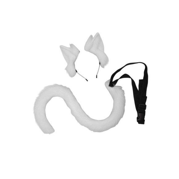 2Pcs Cat Ears and Tail Set Up Tails Faux Fur Long Tail for Anime Cosplay Costume Kits White