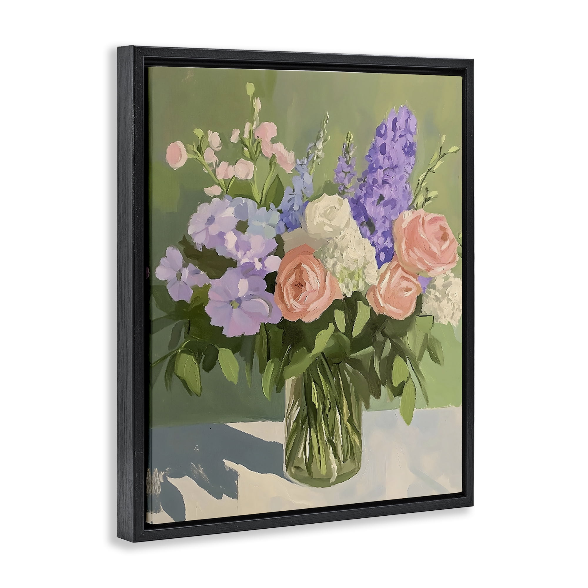 Stupell Industries Mixed Roses & Lilacs Bouquet Black Framed Floater Canvas Wall Art, design by The Prints Vibe