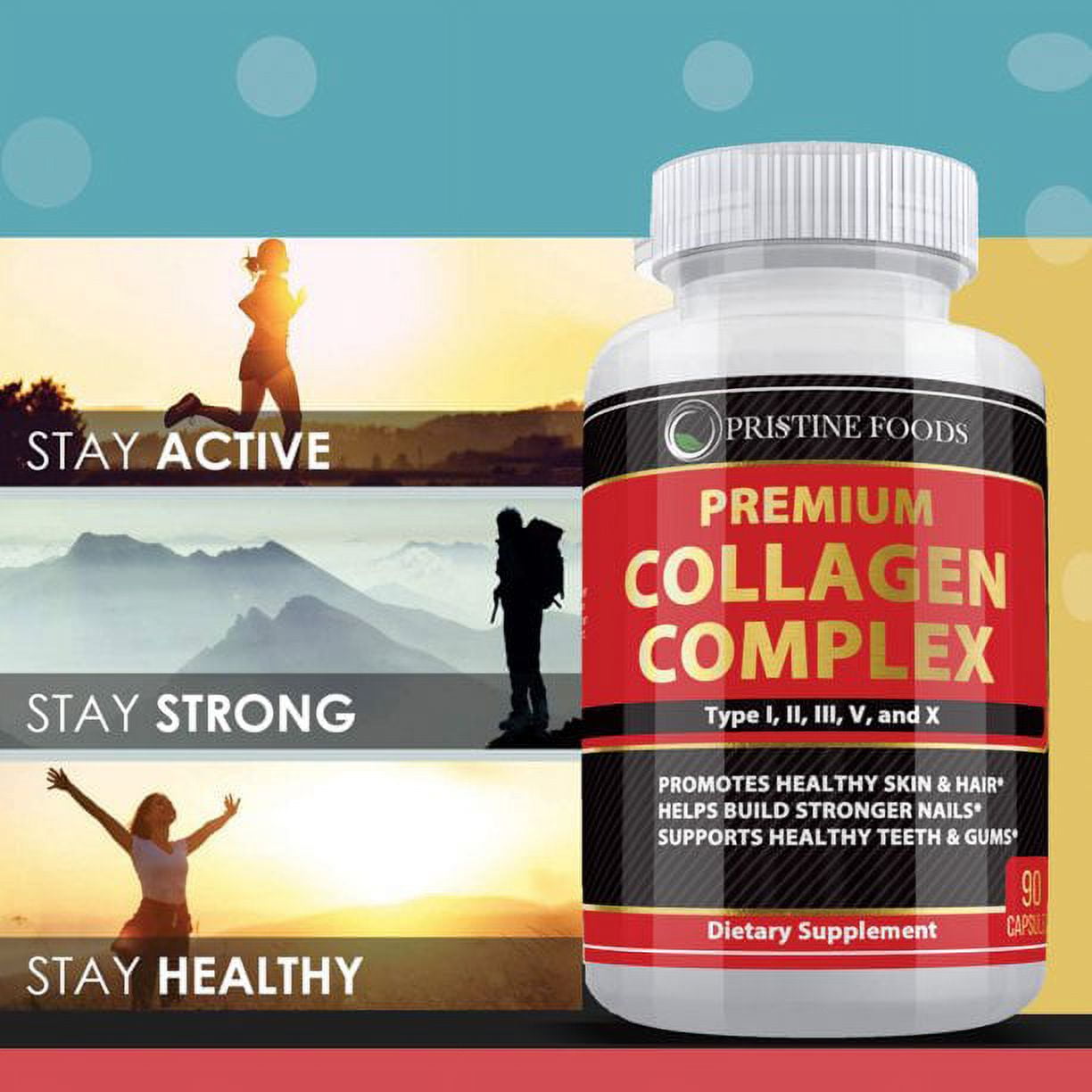 3 Pack Pristine Premium Multi Collagen Supplement 1000mg - Support Healthy Hair Skin Bone & Joints Hydrolyzed Collagen Protein Complex (Types I II III V & X) - 90 Capsules