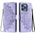 thumbnail image 2 of Flip Case for iPhone 16 Pro Max , Totem Embossed Flowers Premium PU Leather Wallet Folio Cover with Card Holder Kickstand Compatible with iPhone 16 Pro Max - Light Purple, 2 of 14