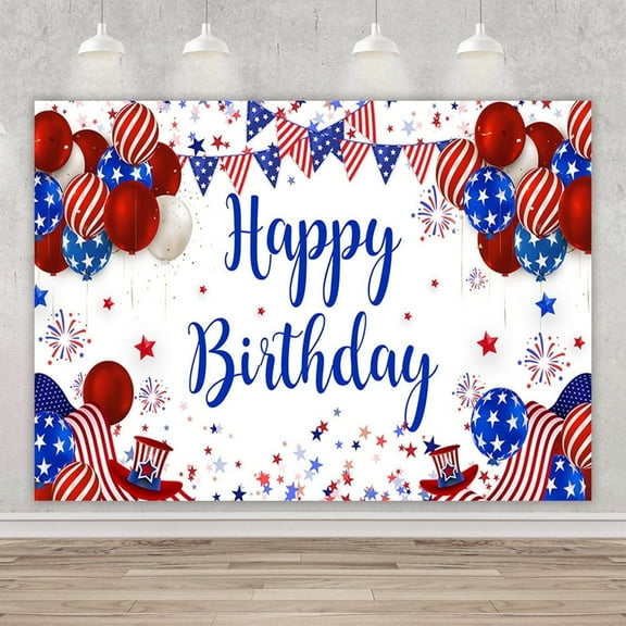 Happy Independence Day Baby One Birthday Party Photography Backdrop Red Blue Flag Balloon Decoration Celebration Background Prop 59x39inch