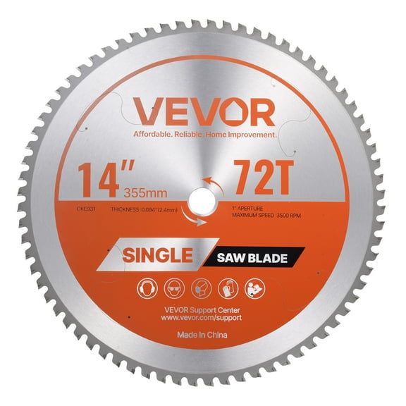 VEVOR Circular Saw Blade, 14 inch Diameter, 72 Sharp Alloy Teeth, 1 inch Arbor, Fine Finish, Metal Cutting Blade for Circular Saw, with Noise-Reducing Heat Vents, for Cutting Steel and Aluminum