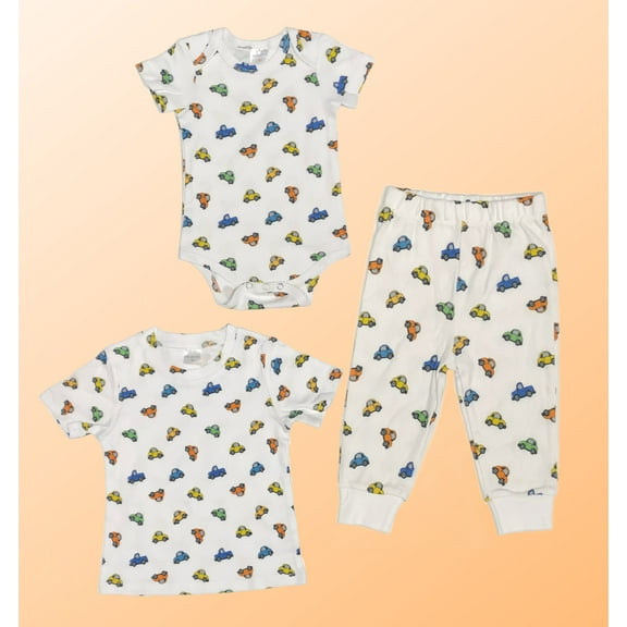 Cars & Trucks - Baby Boy 2-Piece Clothing Set | Onesie Bodysuit or T-shirt with matching Sweatpants | Short Sleeve | Cotton | Baby Shower Gift | 0-36 months