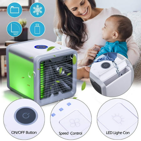 Mini Desktop Portable Air Conditioner USB Small Fan Cooling Cooler Air Purifier, Humidifier & Quiet Fan For Bedroom, Desktop & Office - 7 Color LED