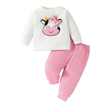 

Outfits for Teenage Girls Long Sleeve Tops Shirt Cartoon Dairy Cow Prints Pants Cute Casual Home Suits for Kids