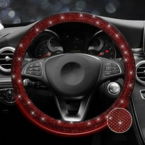 Car Steering Wheel Cover, Bling Bling Rhinestone Shiny Diamond Car Interior Decoration Gifts for Women Steering Wheel Cover, Red