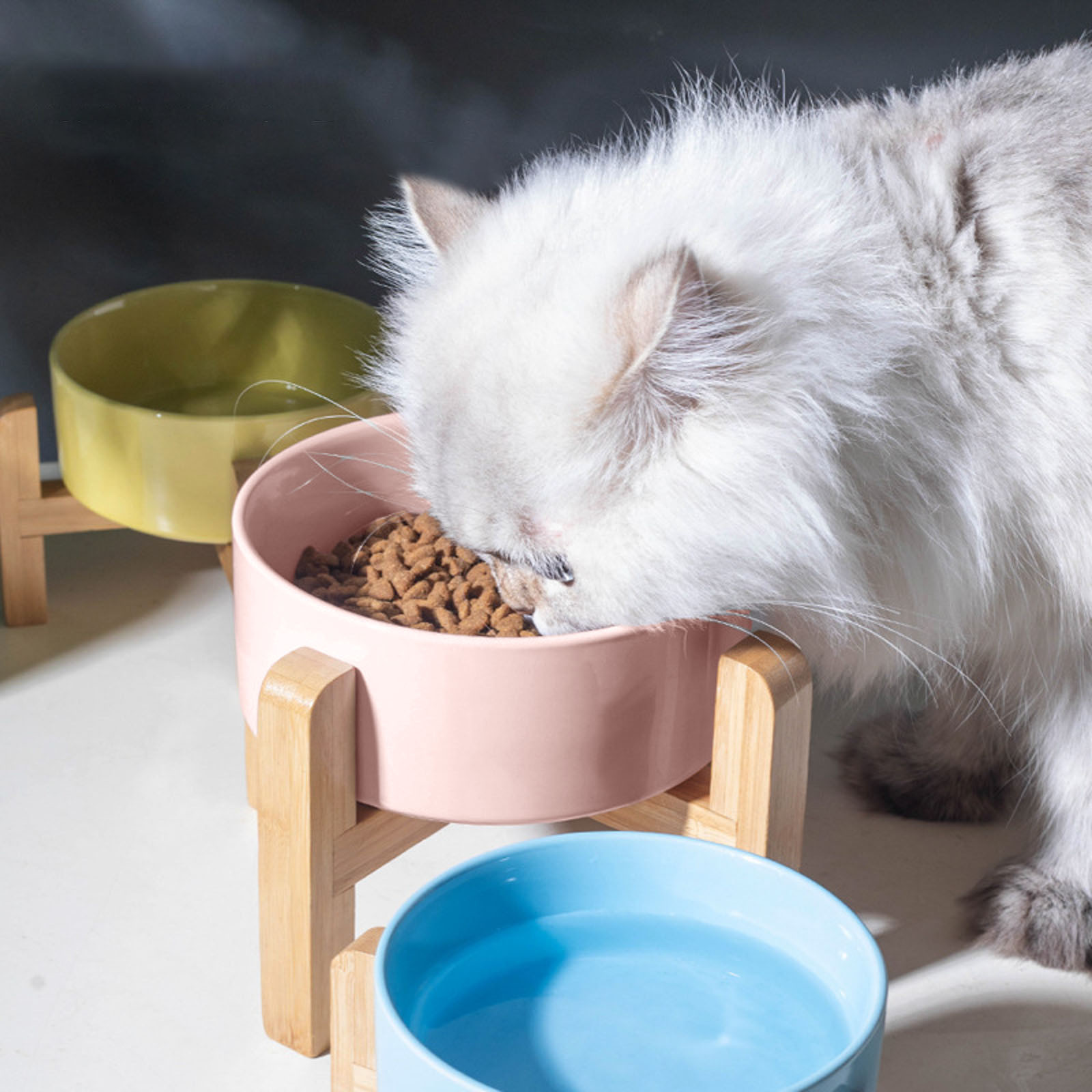 Elevated Ceramic Dog Bowl with Stand, 12OZ Raised Dog Food and Water Dish with Anti- Rubber Base, Anti Vomiting Pet Feeding Bowl for Small Dogs, Puppies, and Cats