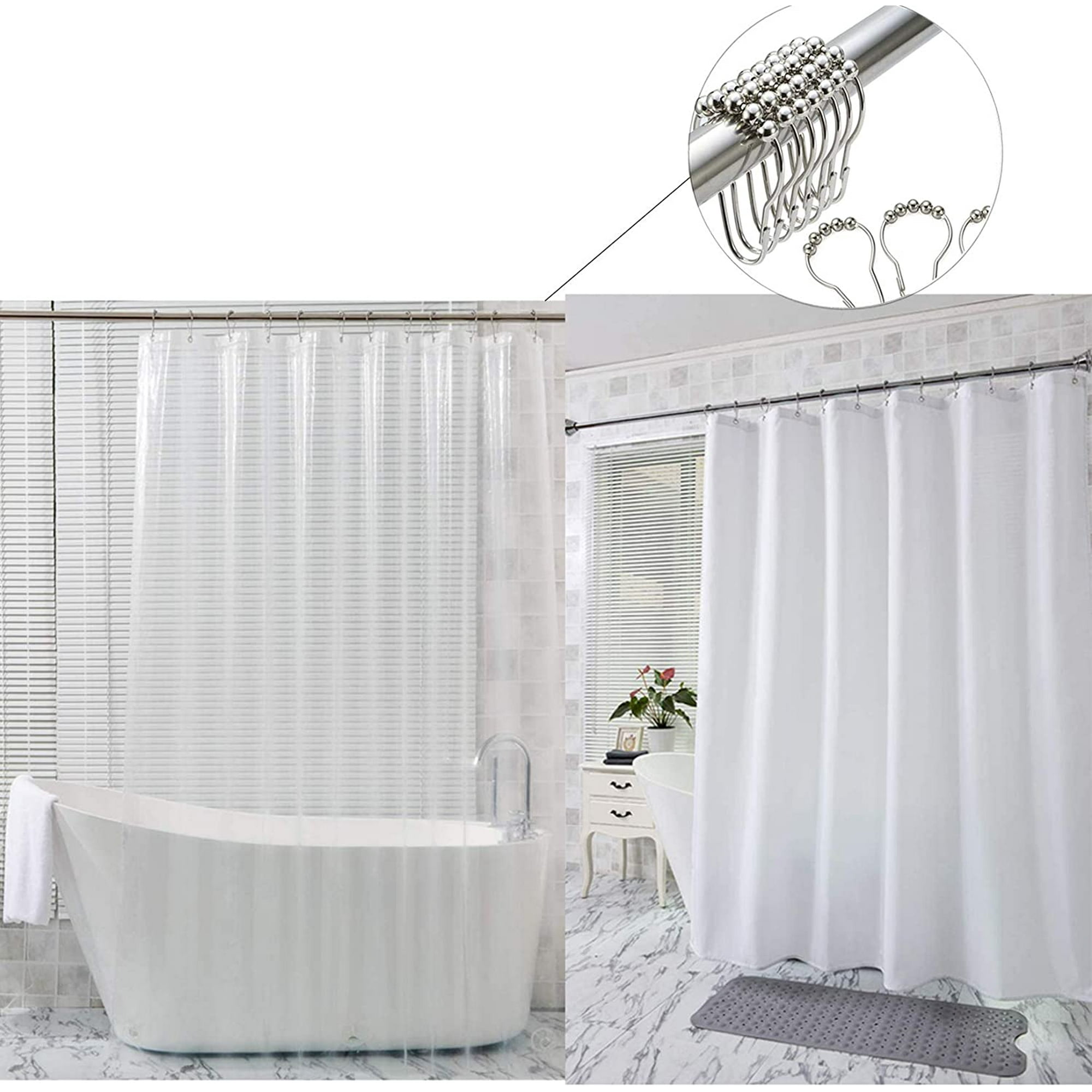 Xizioo Bath Bundle Set Of Plastic Shower Curtain With Hooks And Fabric