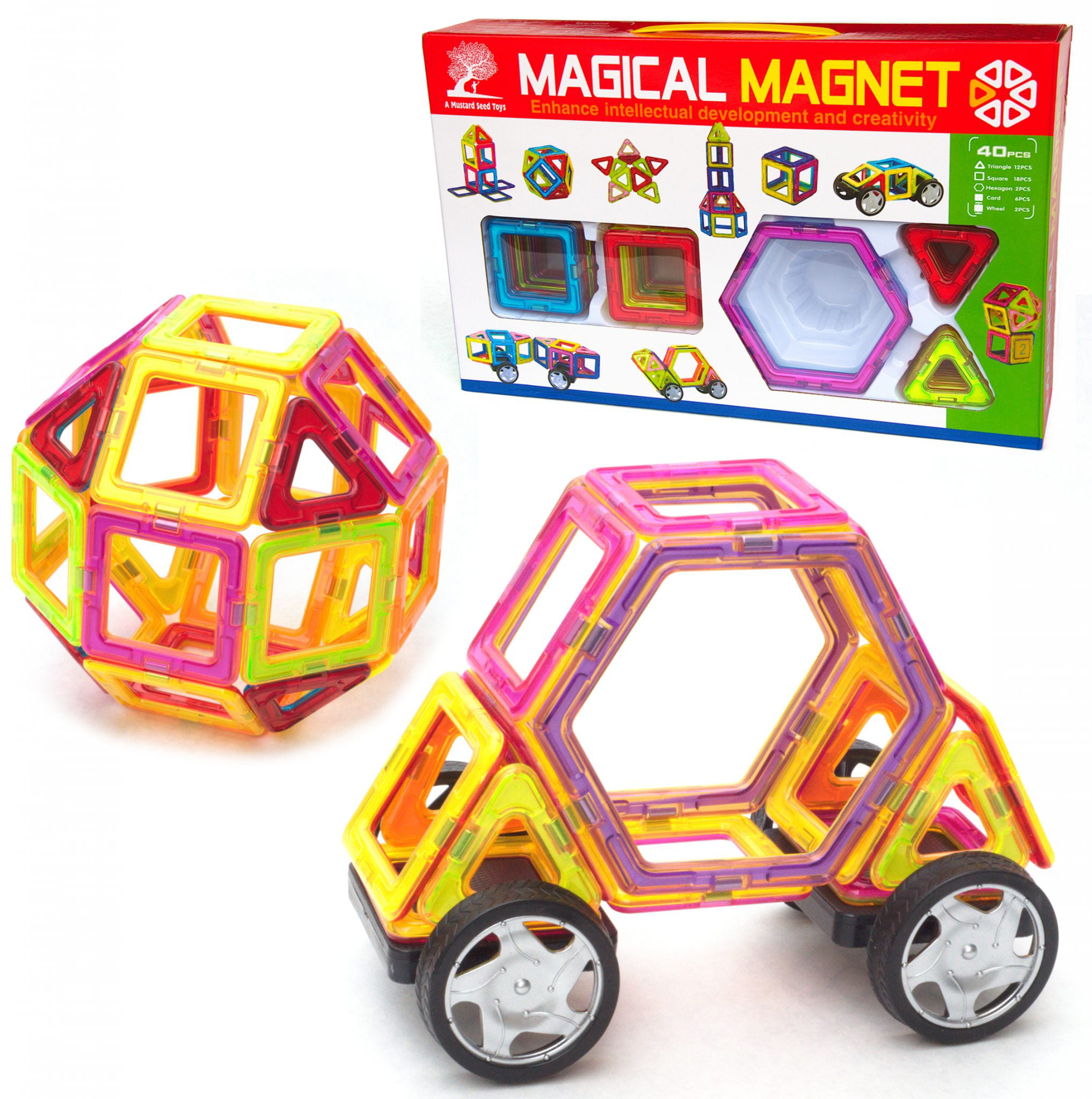 Magnetic 3D Construction Building Block Toy 40-166 Piece Set & Storage Box 