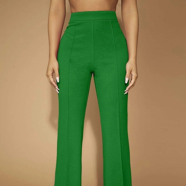 Pantalones de cintura alta para mujer, elegantes pantalones acampanados para uso diario, pantalones casuales ajustados y elásticos para mujer