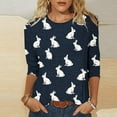 thumbnail image 2 of Jinhomg Fashion Easter Shirts for Women Cute Bunny Rabbit Graphic Holiday Blouses Casual 3/4 Sleeve Crew Neck Tunic Tops Easter Day Celebration T-Shirts Dark Blue M, 2 of 6