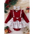 thumbnail image 2 of Liacowi Baby Girls 2Pcs Christmas Outfits Long Sleeve Bow Front Romper + Headband Set 3M 6M 9M 12M Newborn Cute Christmas Clothes, 2 of 9