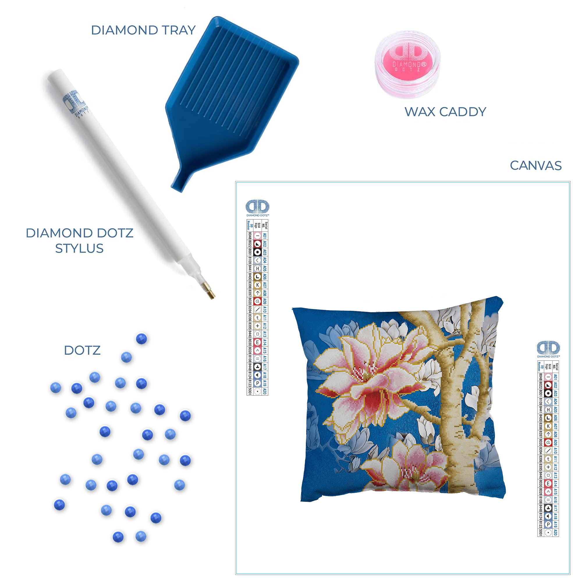 Diamond Dotz Magnolias on Blue 2Floral Diamond Painting Kits for Adults - Diamond Art Kits a Relaxing Creative Craft Kit with Dotz Gems 17.7"x17.7"
