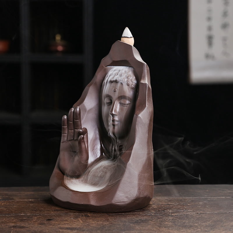 Purple Sand Buddha Sandalwood Incense Burner Waterfall Smoke Incense Holder Buddha's Palm Backflow Incense Burner Home Decoration