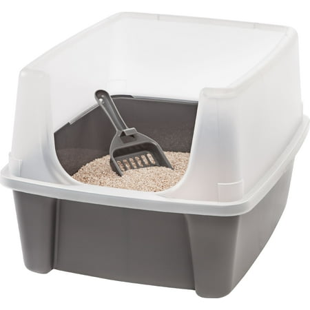 IRIS USA, Open-Top Cat Litter Box with Shield and Scoop, Dark