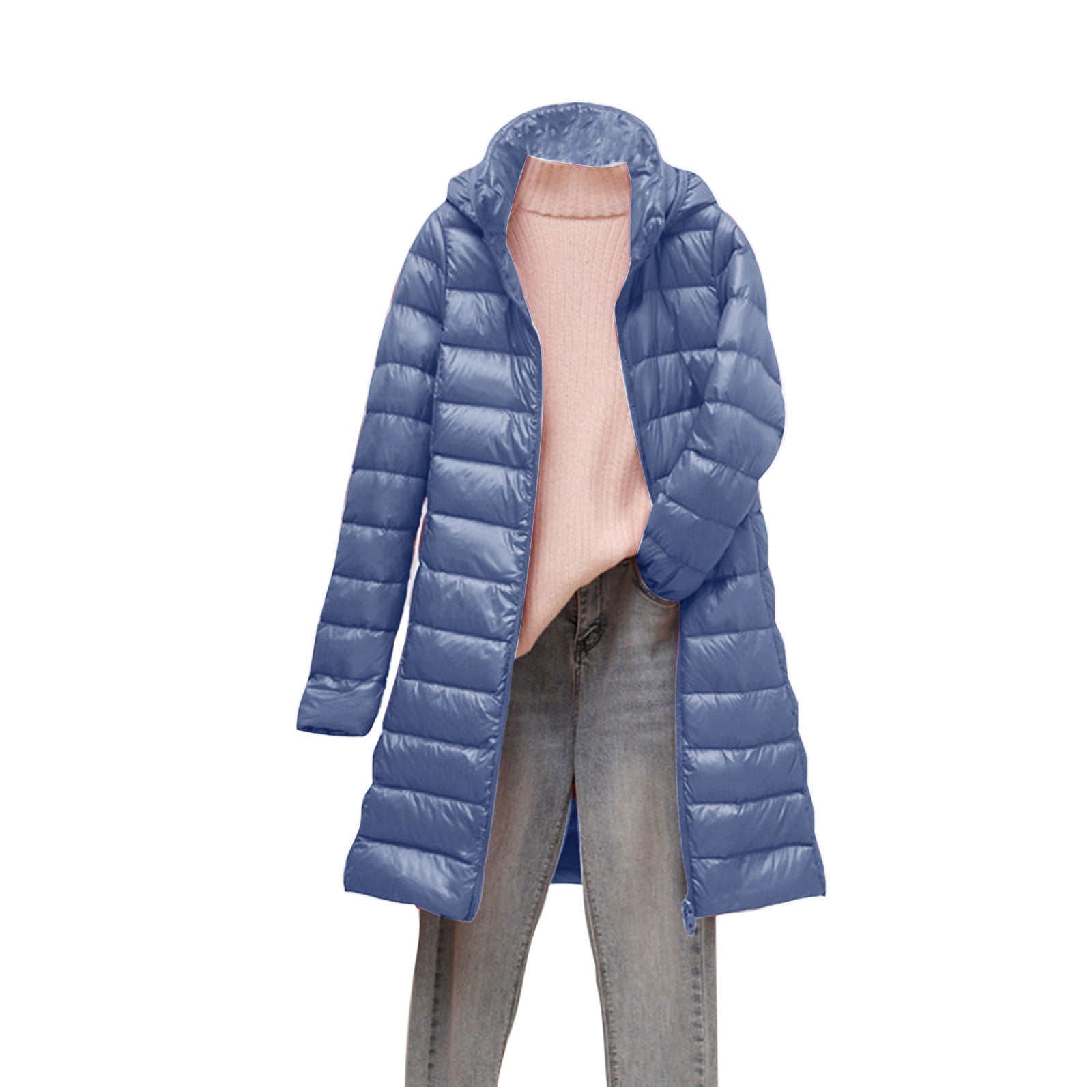 Jsaierl Women s Plus Size Quilted Jackets Lightweight Hooded Mid Length Puffer Coats Winter Packable Down Coat Long Sleeve Zip up Quilted Outerwear Walmart