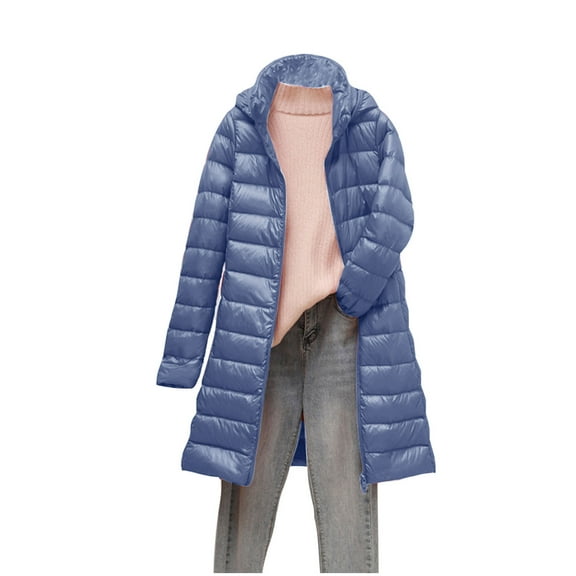 Black and Friday Clothing Sales Idoravan Women's Quilted Puffer Coat,Women's Down Jacket Lightweight Removable Hood Mid-length Slim Large Size Thin Jacket Blue XXXXXL