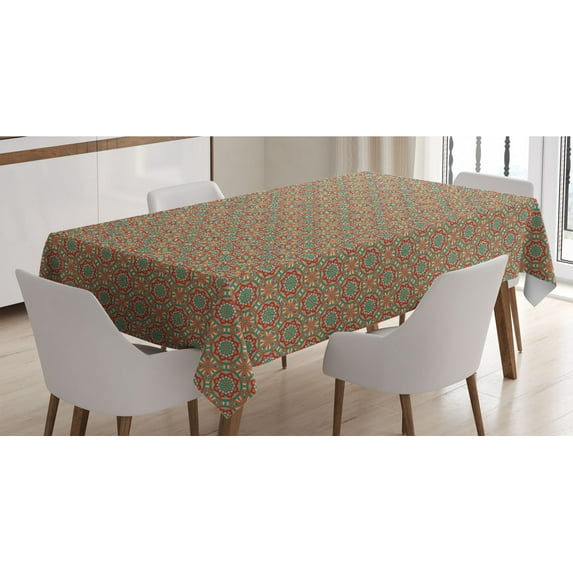 Tribal Tablecloth, Oriental Flower Pattern Abstract Ornamental Paisley Inspired Blooming Petals, Rectangle Satin Table Cover Accent for Dining Room and Kitchen, 52" X 70", Multicolor, by Ambesonne