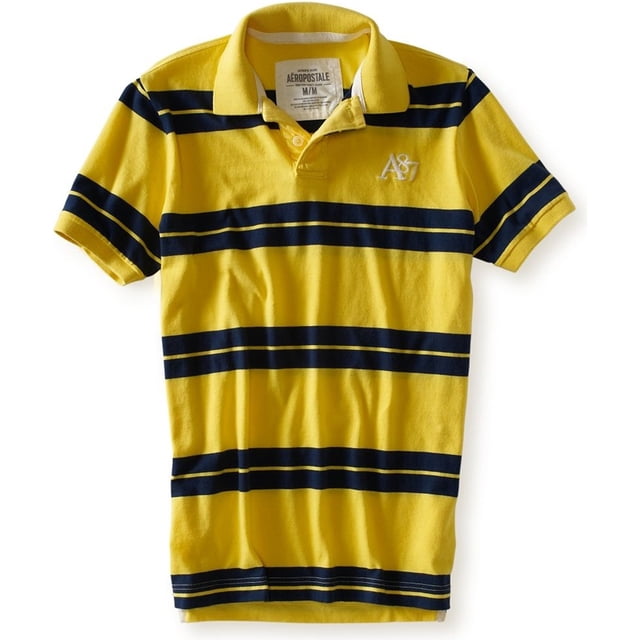 Aeropostale Mens Stripe A87 Rugby Polo Shirt, Amarillo, XS