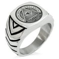 thumbnail image 1 of Stainless Steel All Seeing Eye Novus Ordo Seclorum Chevron Pattern Biker Style Polished Ring, 1 of 1