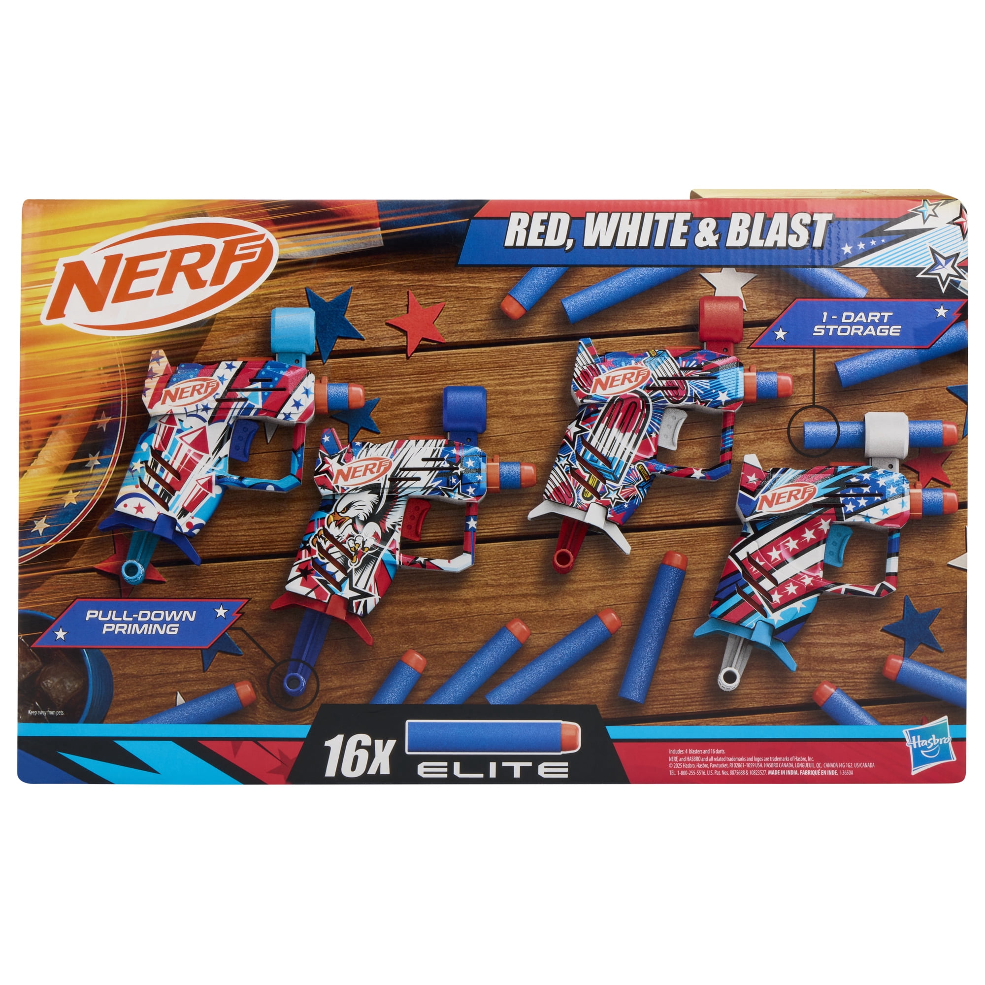 Nerf Elite Freedom Frenzy Red, White & Blue Blaster 4-Pack, 16