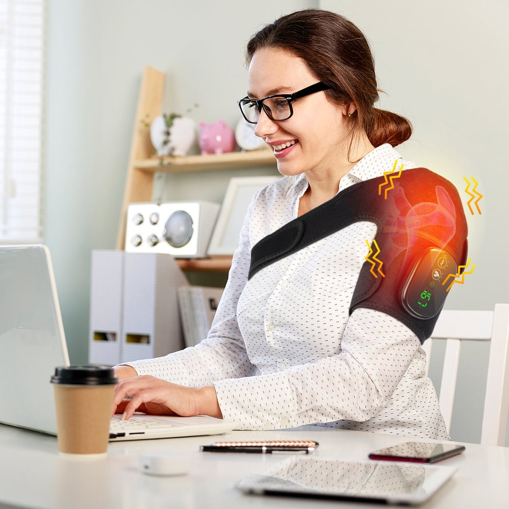 Flaremore Cordless Shoulder Heating Pad,3-In-1 Heated Knee Elbow Shoulder Brace Wrap,Vibration Knee Heating Pad,3 Vibrations and Heating Modes,Heating Pad for Knee Elbow Shoulder Relax,1PC