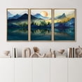 thumbnail image 3 of IDEA4WALL Framed Canvas Print Wall Art Set of 3 Forest and Lake Calming Green Mountain Nature Wilderness Geometric Floral Botanical Modern Art Calm/Relax/Cozy for Rooms - Natural 24"x36"x3, 3 of 5