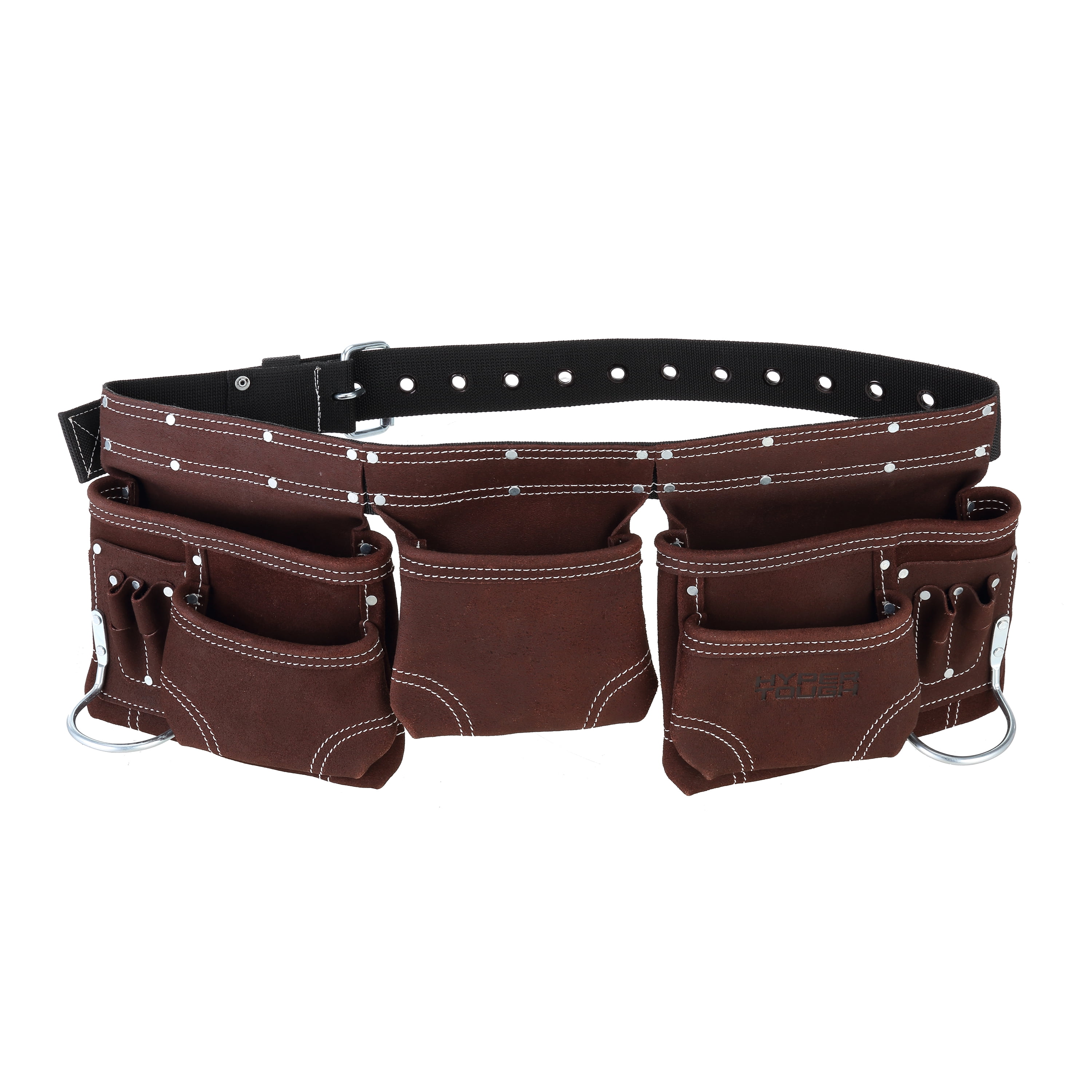Hyper Tough 11-Pocket Double-Stitched Suede Brown Leather Tool Belt