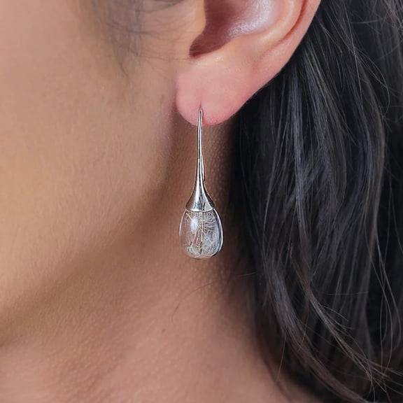 QIQUWOHUL Water Drop Dandelion Earrings Personality Female Earrings Temperament Ear Hook