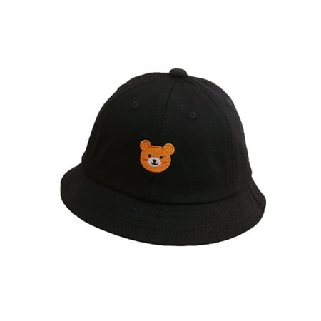 

PEACNNG Cute Bear Solid Color Baby Fisherman Cap Cartoon Embroidery Dome Kids Girl Boy Bucket Hat Spring Summer Sun Infant Hat