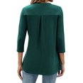 thumbnail image 3 of ZXSXSY Women 3/4 Sleeves Notch V Neck Ruched Solid Color Scoop Hem Blouse, 3 of 5