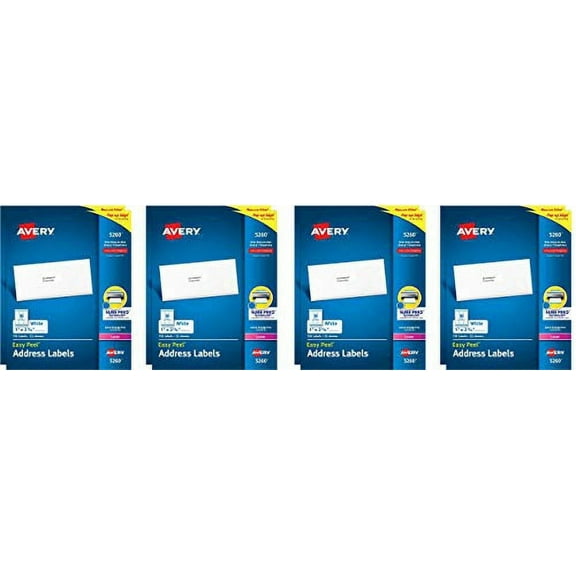 Avery (5260) Address Labels with Sure Feed for Laser Printers, 1" x 2-5/8", 3000 Labels (Pack of 4)