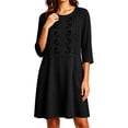 thumbnail image 6 of SETOOFF Women Round Neck 3/4 Sleeve Embroidered Shift Dress Loose A Line Short Dress with Side Pockets Casual Summer Beach Travel Weekend Shopping Outdoor Vacation Daily Outfits, 6 of 6