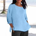 thumbnail image 5 of Bovemsi Ladies' Fashionable Casual Cotton and Linen Sleeve Seven Quarter Sleeve Top T Shirt, Blue Summer Women's Long Sleeve T-Shirts, L, 5 of 9